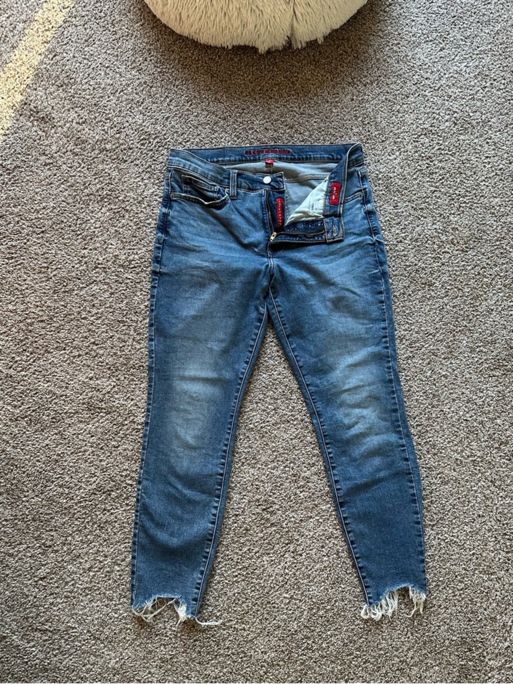 Lucky Brand Medium Blue Cropped Frayed-Hem Jeans